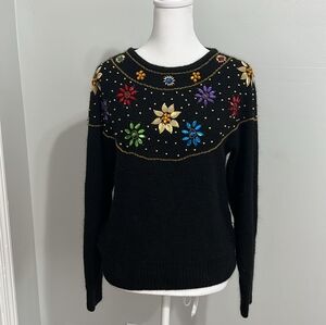 Embroidered Floral Black Sweater